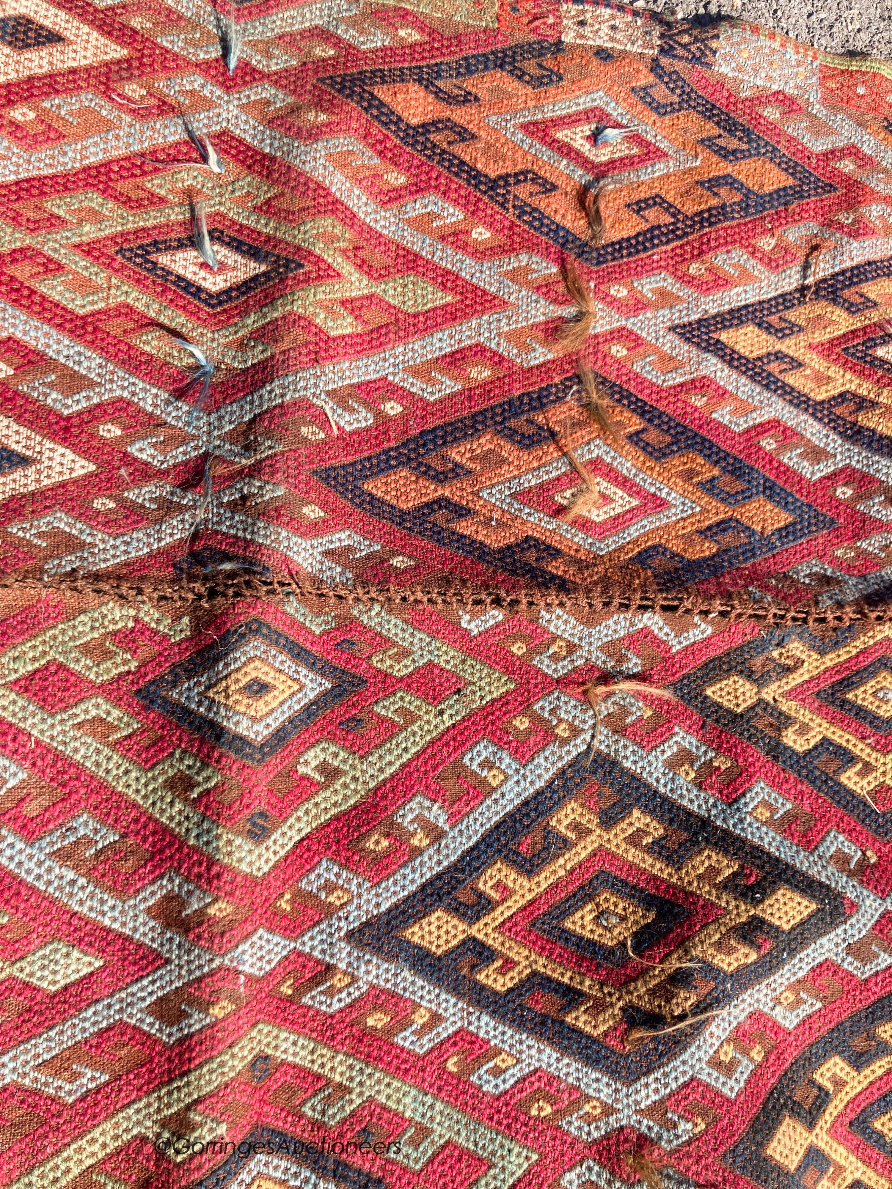 Five various flatweave Kelim rugs/hangings, largest 300 x 115cm